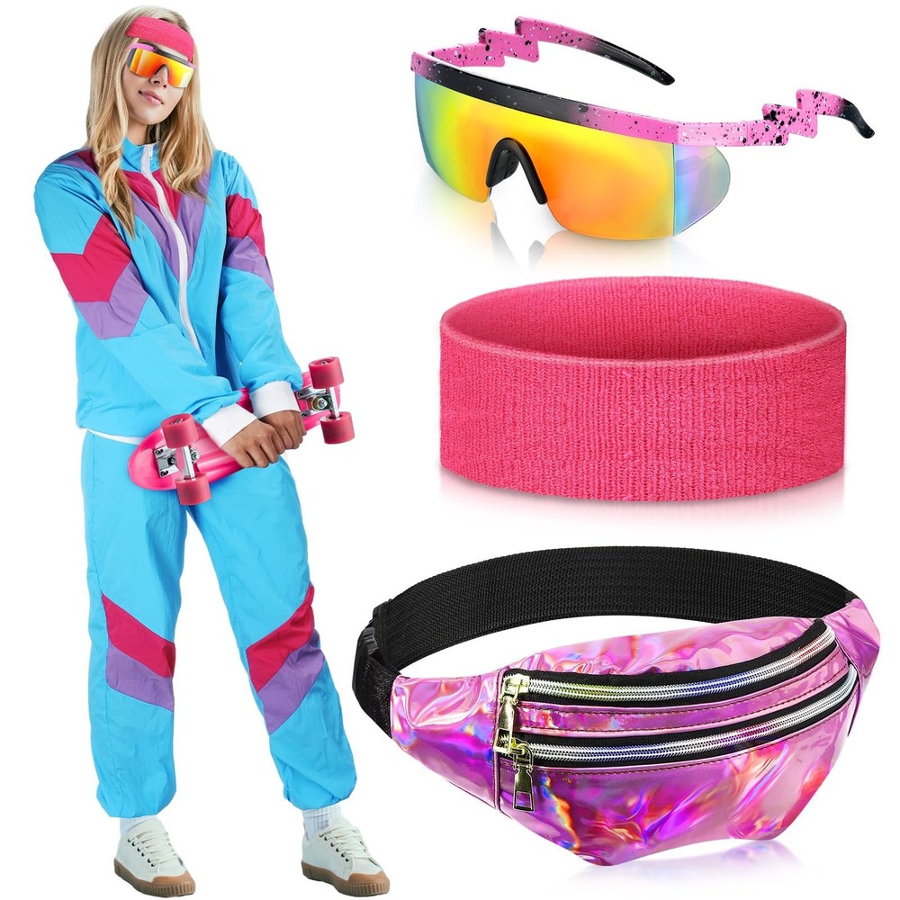 NWT Leumoi 80s Tracksuit Costume Retro Windbreaker Set Rave Disco L